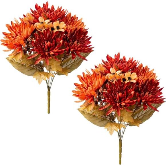 Artificial Fall  Flowers: 2 Bundles of Faux Silk Mums - Picture 2 of 7